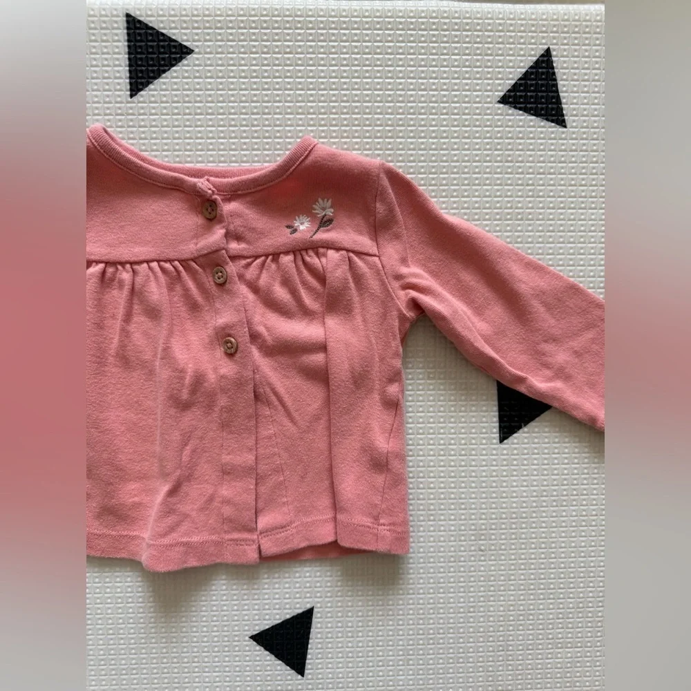Carter’s|Baby girl mauve Pink open front cardigan w Floral Embroidery accent•9M